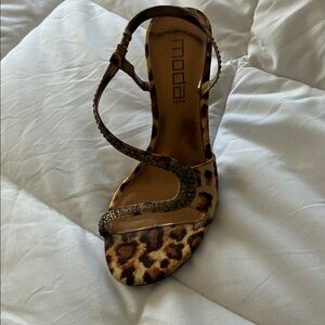 Moda Spana Leopard Print Strappy Heels
